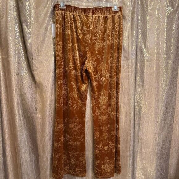 Beyond Yoga Deep Gold Bronze Baroque Velvet Wide Leg Lounge Pants L NWT - Picture 2 of 8